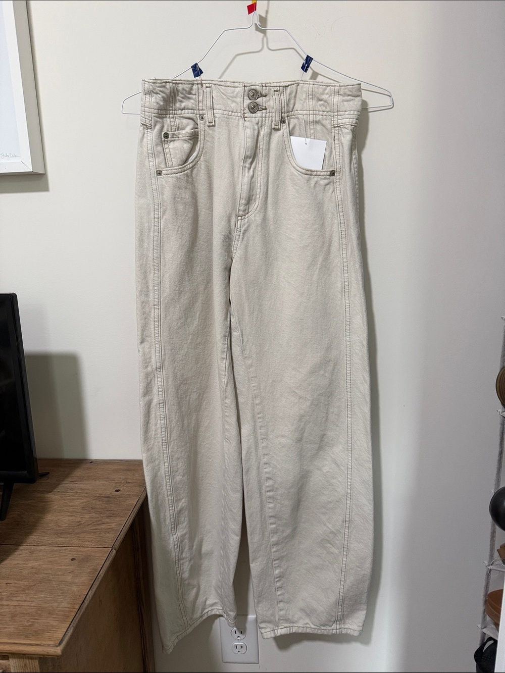 We The Free Wide Leg Barrel Cream Jeans